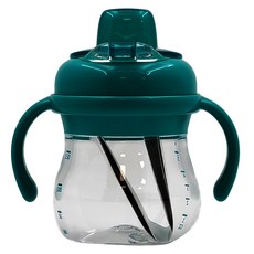 OXO tot 寶寶握鴨嘴杯 - 特殊防漏閥設計 可拆卸舒適握把 透明杯身印有測量刻度, 靚藍綠, 150ml, 1個