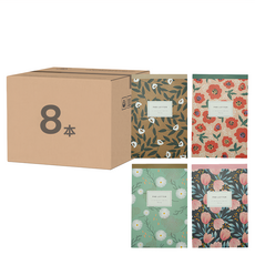 PINKFOOT 花朵圖案信紙 Set 尺寸14.8x22.1x0.6cm, 薄荷色+粉色+棕色+海軍藍, 8本