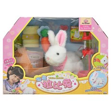 MIMI PETSHOP 迷你MIMI絨毛玩具, 粉嫩白兔，可輕盈蹦跳，附飼養零件，電子式寵物, 28cm, 淘氣拉比兔, 1盒