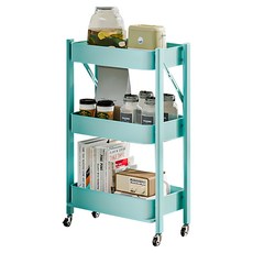 小麥購物 多功能落地廚房置物小推車 L1238, 藍色, 3層