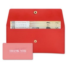 Recoz 皮革現金零用錢信封袋 + 卡片組, 1組, 信封袋 紅色