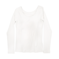 BRA 長袖T恤, 深U帶胸墊保暖打底, 內裡磨毛, M, 白色