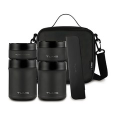 TUMS BLACKSTONE 保溫罐組, 午餐盒袋 4P + 餐具組, 黑色, 1組