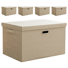 棉麻摺疊收納箱 灰色, M(37 x 27 x 26cm), 暖心米, 5個