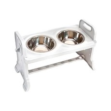 可調節寵物碗架 升降款-白色(S), ABS碗架 不鏽鋼碗 貓咪/狗 適用, 1個