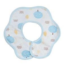 Pureal 純真兔 北歐風情防水花瓣圍兜，26x26公分，純棉+TPU防水膜，0-3歲適用, 藍色, 1入, 1條