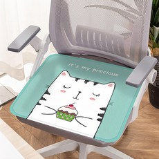德利生活 夏季清涼冰絲透氣坐墊, 1件, 美食貓咪 綠色 + 白色