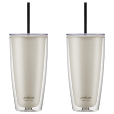 LocknLock 樂扣樂扣 簡約雙層輕量大容量吸管杯, 750ml, 2個, 白色