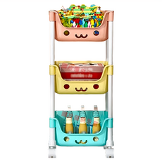零食收納架 移動收納櫃, 塑膠材質, 馬卡龍色, 三層, 1個