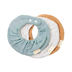 FABELAB 有機棉圓兜, 藍色 + 灰色 + 棕色, 3件, 1組