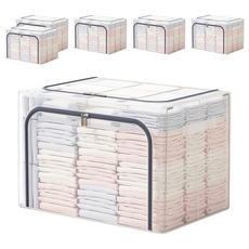 透明防水收納箱 尼龍網紗加粗鋼架 大容量儲物空間 雙邊開口, 80L, 透明色, 6個