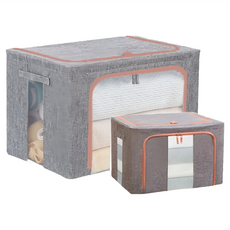 棉麻款衣物鋼架收納箱 100L, 59.5 x 42.5 x 39.5cm, 灰色, 1個