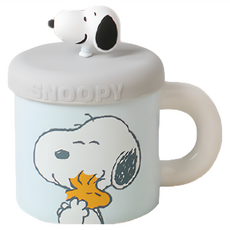 PEANUTS 史努比 陶瓷馬克杯 含公仔杯蓋, 藍色, 1個