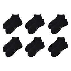 舒適毛巾底運動黑白襪 船襪, 6雙, 黑色
