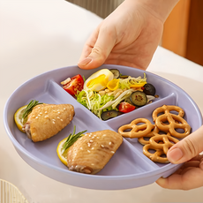 Homely Zakka 北歐高顏值陶瓷分隔餐盤 淺盤 圓形, 20 x 2.5cm, 奶紫色, 1個