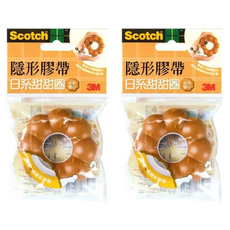 3M Scotch 隱形膠帶 日系甜甜圈膠台 表面可書寫 安全隱藏式刀片設計, 蜜糖, 2個