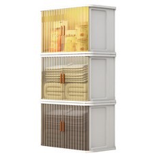 Yeya 也雅 速組型摺疊式雙向開蓋透窗收納箱 愛莎白/歐透/果黃透/潤褐透, 三色透窗, 60 x 37 x 40.5cm, 3個