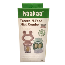 haakaa 矽膠咬咬樂迷你套組, 咬咬樂 + 迷你輔食模具, 4m+適用, 藕粉色, 1組