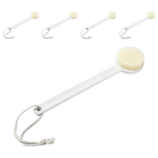 質零雙面沐浴刷 長柄沐浴刷 去角質刷, 白色, 5支