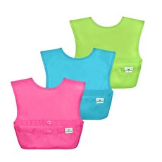 green sprouts 小綠芽 魔鬼氈雙面防水 防食物掉落圍兜, 素色粉, 3個, 1組