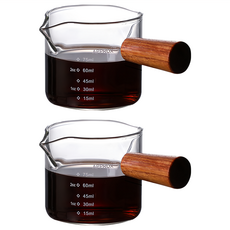 EDISH 雙嘴木柄帶刻度小奶盅 100ml 咖啡牛奶量杯 雙口玻璃奶盅 帶木柄 刻度顯示, 2個, 木柄