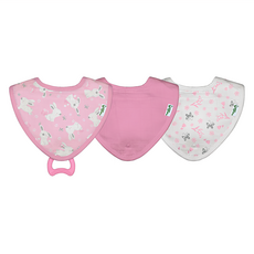 美國 green sprouts 小綠芽 4層有機棉紗布口水巾圍兜 咬咬兜 3入組 兔子蝴蝶 粉色