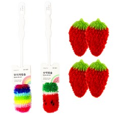 WorldClean Top Clean 洗瓶刷1入+西瓜造型洗瓶刷1入+草莓造型菜瓜布 Set 4, 彩虹款, 1組