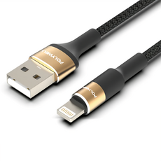 POLYWELL 金色USB To Lightning 3A編織充電線圓型鋁合金 2m 1條 PW15-W45-A335