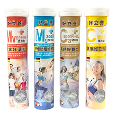 heilusan 好立善 發泡錠 綜合維他命 + 維他命C + 鎂 + 鈣 4瓶, 80顆, 1組