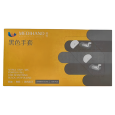 MEDIHAND 美恆 合成手套 100入 低敏 無粉 防汙, 黑色, S, 3盒