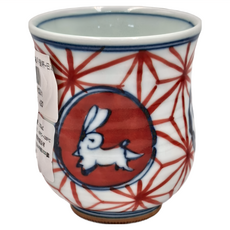 佐和陶瓷 手握杯 日本製 陶瓷 容量170mL 寬7cm 高8cm, 赤麻繪兔 紅色 + 白色, 1個