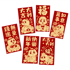 新年金蔥磨砂創意紅包袋 Set 6個 9x17cm