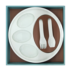 SIMPLA 玉米田 幼兒熊掌盤叉匙組, PLA 100% 可生物分解, 無毒環保減碳, 盤子 + 叉子 + 湯匙, 綠色, 1組