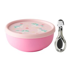 KOM 316不鏽鋼兒童隔熱碗組, 獨角獸(粉), 1組, 矽膠上蓋 + 湯匙