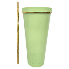 網美不鏽鋼吸管杯 附吸管刷, 綠色, 750ml, 1個