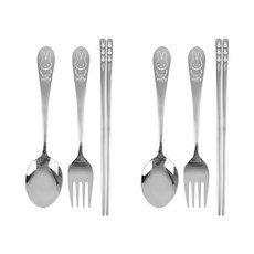 miffy 米飛 兒童不鏽鋼餐具組, 2組, 湯匙 + 叉子 + 筷子, 銀色