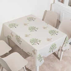 復古風開運招財樹桌巾, 140 x 180cm, 杏色, 1個