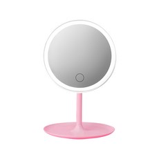 LED三檔可調節化妝鏡, 90°鏡面旋轉, 觸摸開關, 置物底盤, 粉色
