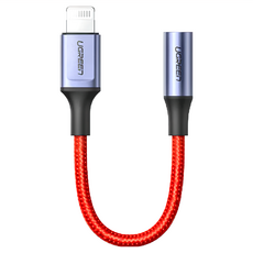 UGREEN 綠聯 RED BRAID版 Lightning轉3.5mm耳機轉接器, US322, 紅色, 1條