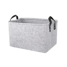 Life 自然風素面毛氈收納籃 100%聚脂纖維 PU手把, L號(39 x 29 x 25cm), 灰色, 1組