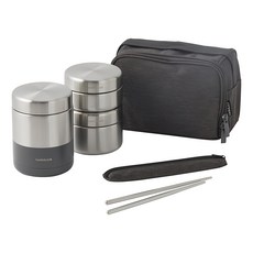 LocknLock 樂扣樂扣 不鏽鋼保溫便當罐450ml + 配菜保溫罐 2個 + 筷子 + 筷子收納袋 + 便當袋, 灰色, 1組