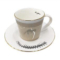 Luycho 鏡面倒影動物圖案 咖啡杯 + 盤組, 跳耀的貓, 1組