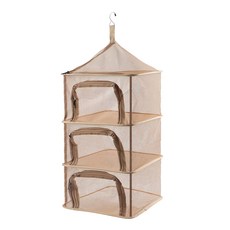 CLS 方形餐廚晾曬網籃 附掛鉤 + 收納袋, 卡其色, 4層, 1個