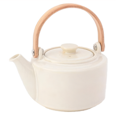 SALIU 祥 SYO木製提把茶壺 土瓶急須 附濾網, 米白色, 420ml, 1個