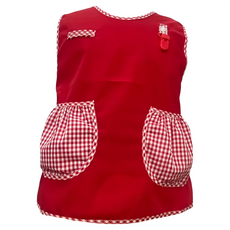 可愛俏皮莓好拼色格紋輕便圍兜, Cotton35%+Polyester65%, 10號, 網格口袋