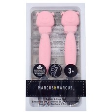 MARCUS&MARCUS 動物樂園叉匙餐具組 食品級矽膠/304不鏽鋼 適用年齡3歲以上, 叉子 + 湯匙, 粉紅豬, 1組