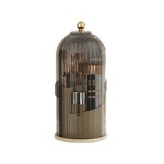 Mega 法式鳥籠可旋轉透明防塵刷具桶，底部直徑12.7公分，高27公分，米色系/咖啡色系, 透黑蓋奶白, 1個