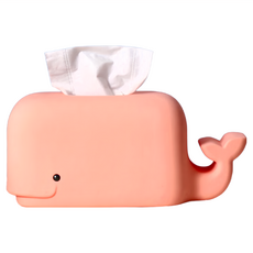 北歐創意設計矽膠鯨魚面紙盒 柔軟耐髒方便清潔 防水手機架 11.3 x 13.4 x 26 cm, 粉色