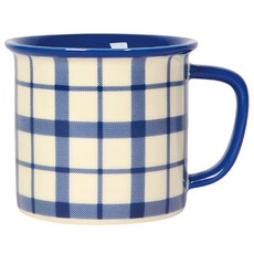 NOW 石陶馬克杯 375ml, 1個, 藍格紋
