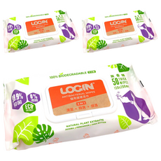 LOGIN 洛格 3合1除臭抑菌護理濕巾 貓用, 50張, 100%可生物降解, 無香精, 3包